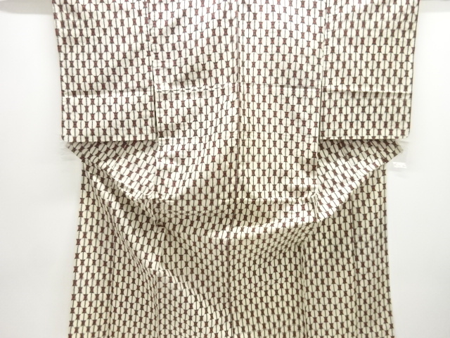 JAPANESE ANTIQUE HITOE KIMONO / TAISHO ROMAN STYLE / SILK / MEISEN / WOVEN STRIPE